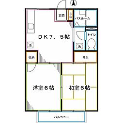 パークサイドハウスB 2DKの間取図画像