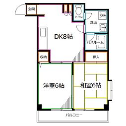 いづみマンション一ツ橋 2DKの間取図画像