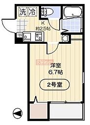 アイルグラン 2階1Kの間取り