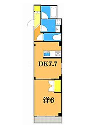 クイーンコート品川大井 1階1DKの間取り