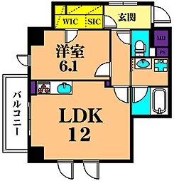 シュブラン大井町 5階1LDKの間取り