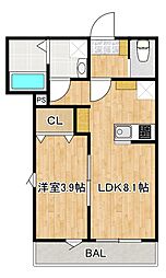 新築賃貸アパート～F-STAGE KURIHAMA II～ 1LDKの間取図画像