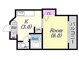 ハーバーライフ市岡 1Kの間取図画像
