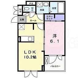 ウェルス暁 3階1LDKの間取り