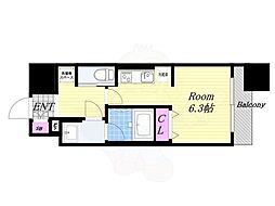 パークフラッツ弁天町駅前 15階ワンルームの間取り