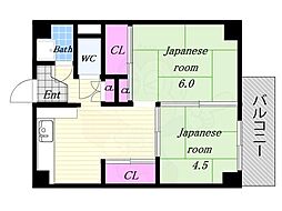 市岡グランドビル旧館 2DKの間取図画像