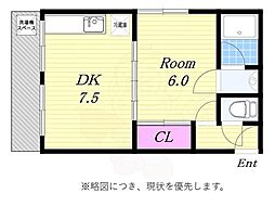 亀井ハイツ 1DKの間取図画像