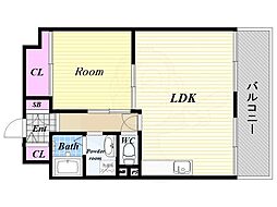 ポートヴィラメイセイ 9階1LDKの間取り