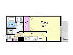 シャトー弁天 1Kの間取図画像