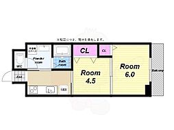 シャトー弁天 1DKの間取図画像