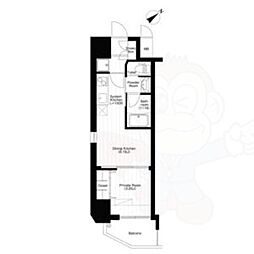 弁天町PrimaryOne 1DKの間取図画像