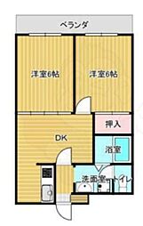 M.C.九条レジデンス 2DKの間取図画像