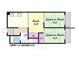 北野田大発マンションB棟 3DKの間取図画像