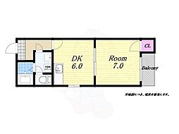 ベルメゾン大正 1DKの間取図画像