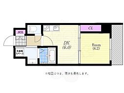 S-RESIDENCE阿波座WEST 1DKの間取図画像