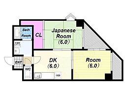 アークパル城月 2DKの間取図画像