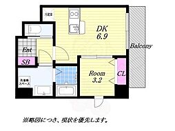 J-YERL朝潮橋 1DKの間取図画像