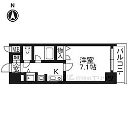 京都市営烏丸線 五条駅 徒歩4分の賃貸マンション 2階1Kの間取り