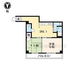 京阪本線 神宮丸太町駅 徒歩7分の賃貸マンション 6階2DKの間取り