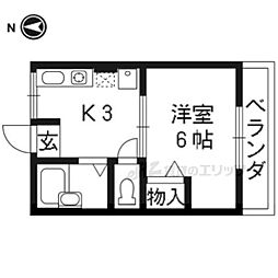京阪本線 出町柳駅 徒歩8分の賃貸アパート 2階1Kの間取り
