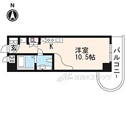 京都市営烏丸線 五条駅 徒歩7分の賃貸マンション 2階1Kの間取り
