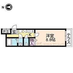 フラッティ堀川北山 1Kの間取図画像