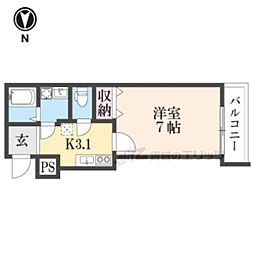 ビエノス京都花園 1Kの間取図画像