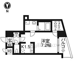 ライジングコート京都西院フロンティア2 1Kの間取図画像