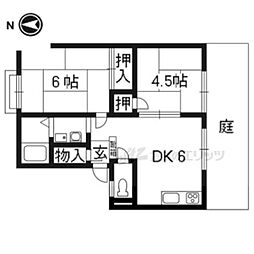 サンハイツ鴨川 1階2DKの間取り