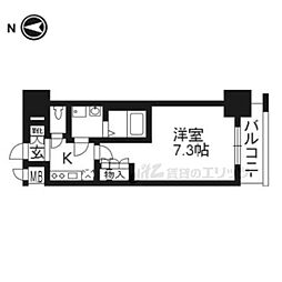 京都市営烏丸線 五条駅 徒歩1分の賃貸マンション 12階1Kの間取り