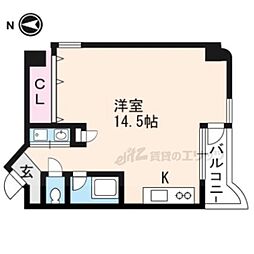 阪急京都本線 西院駅 徒歩1分の賃貸マンション 10階1Kの間取り