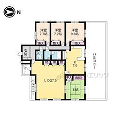 京都市営烏丸線 鞍馬口駅 徒歩8分の賃貸マンション 3階4LDKの間取り