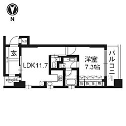 京都市営烏丸線 五条駅 徒歩6分の賃貸マンション 5階1LDKの間取り