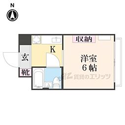 京都市営烏丸線 今出川駅 徒歩1分の賃貸マンション 2階ワンルームの間取り