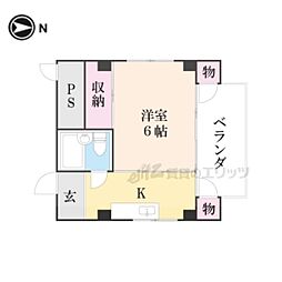 京都市営烏丸線 五条駅 徒歩7分の賃貸マンション 4階1Kの間取り