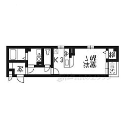 京都市営烏丸線 五条駅 徒歩2分の賃貸マンション 3階1Kの間取り