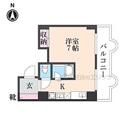 京都市営烏丸線 五条駅 徒歩2分の賃貸マンション 6階ワンルームの間取り