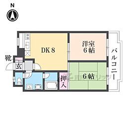 京阪本線 出町柳駅 徒歩3分の賃貸マンション 2階2DKの間取り