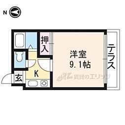 京都市営烏丸線 今出川駅 徒歩5分の賃貸マンション 1階1Kの間取り
