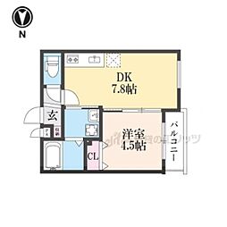 JR奈良線 東福寺駅 徒歩9分の賃貸アパート 2階1LDKの間取り