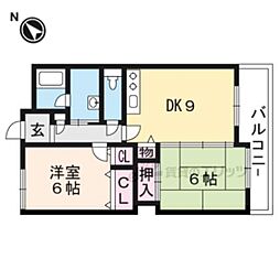 冨波グリーンマンション 3階2DKの間取り
