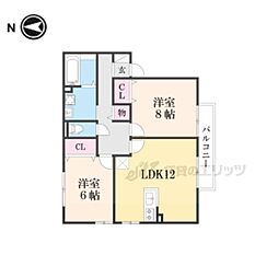 JR草津線 三雲駅 バス8分 ドン・キホーテ前下車 徒歩5分の賃貸アパート 2階2LDKの間取り