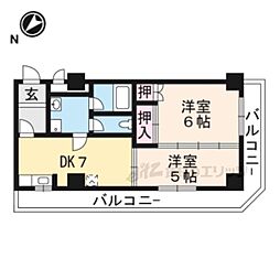 ジュネス堅田 2階2DKの間取り