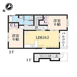 ポート　リジェールII 2階2LDKの間取り