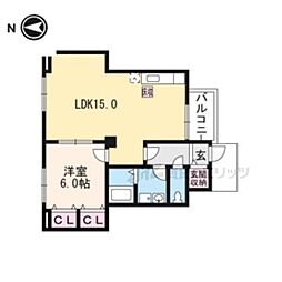 レイクパレット 1階1LDKの間取り