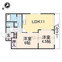 近江鉄道近江本線 水口駅 徒歩15分の賃貸アパート 2階2LDKの間取り