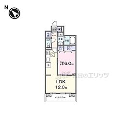 リ：ルーム東近江 2階1LDKの間取り