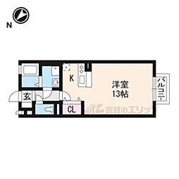 シャルマン 2階ワンルームの間取り