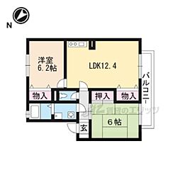 JR東海道・山陽本線 瀬田駅 徒歩17分の賃貸アパート 1階2LDKの間取り