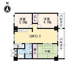 ミシガンハウス浜大津 2階3LDKの間取り